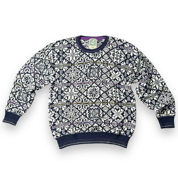 Vintage Nordic Snowflake Sweater Unisex L Knit Pullover Retro Winter Jumper USA - Picture 2 of 8